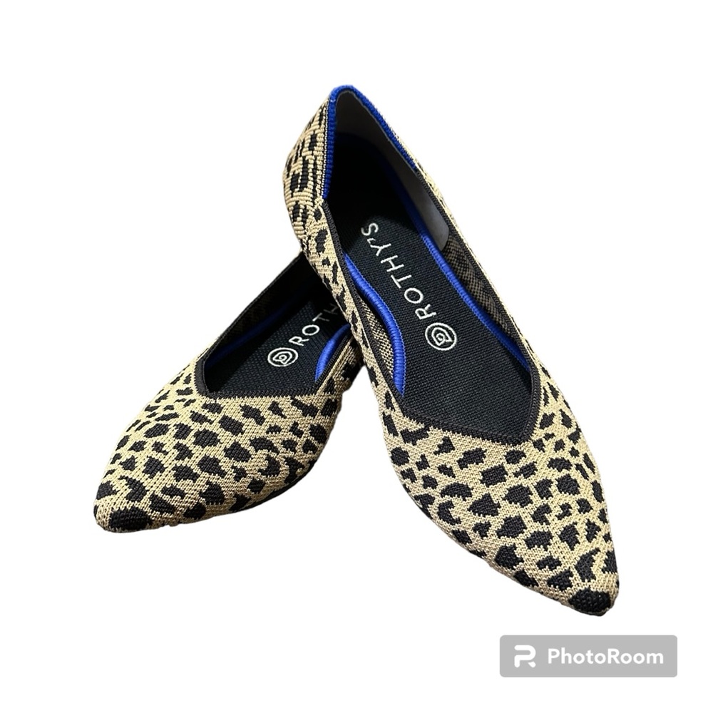 Rothys The Point Women US 9 Cloud leopard Birdseye Knit Luxury Ballet Flat.